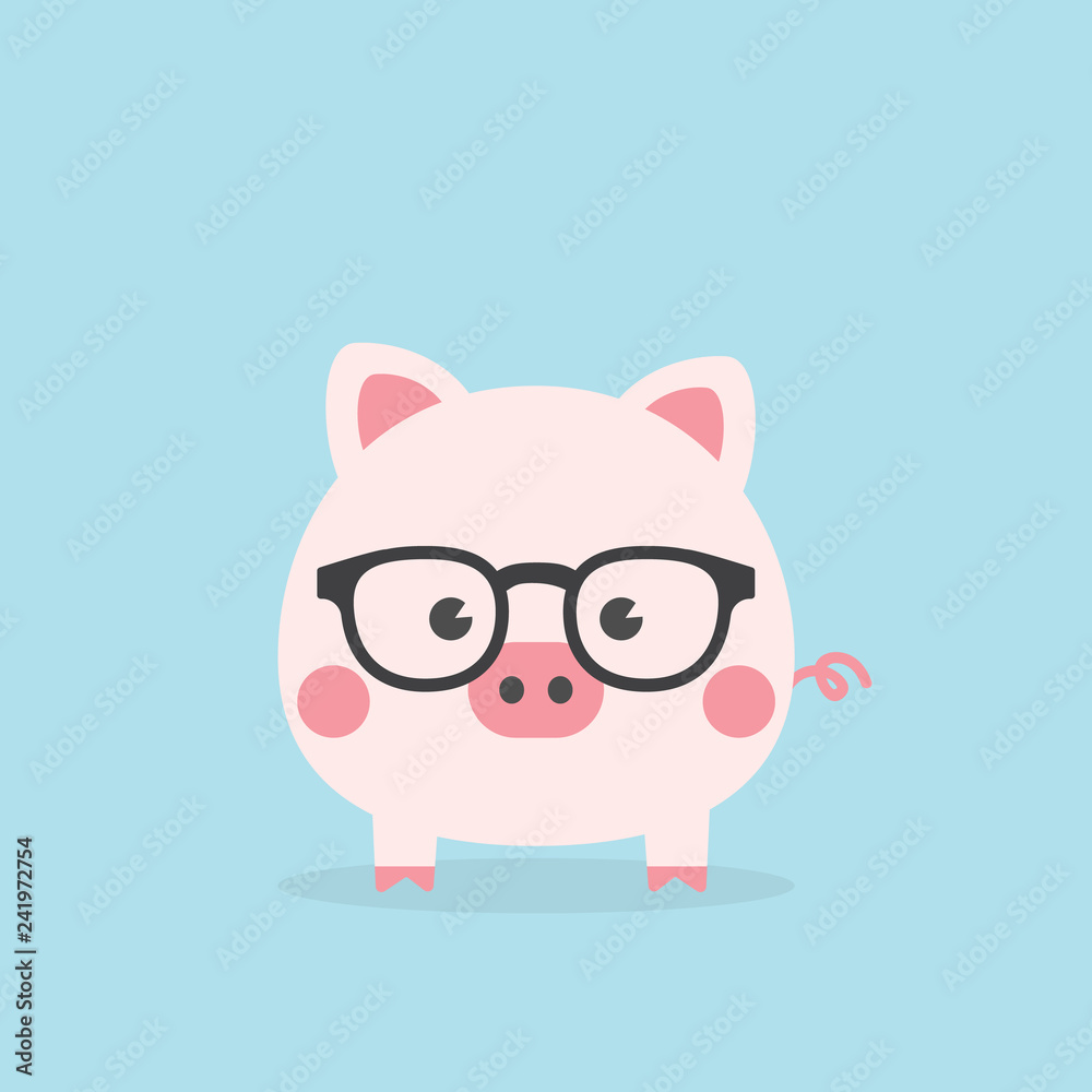 Happy New Year 2019, Chinese new year greetings card with cute geek piggy, Year of the pig.