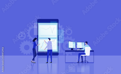 flat illustration business online finance investment and business analyzing on mobile concept