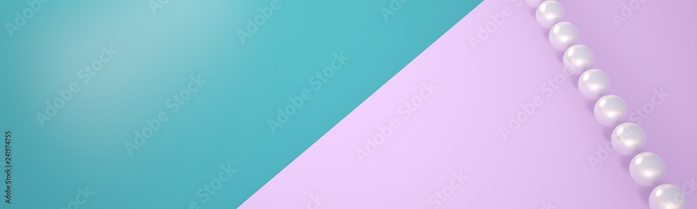 Decorative background for advertising cosmetics, perfumes, jewelry. Panorama. Pearls and delicate colors. 3D illustration