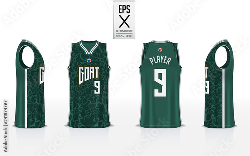 Basketball uniform template design for basketball club. Tank top t-shirt mockup for basketball jersey. Front view, back view and side view basketball shirt. Vector Illustration.