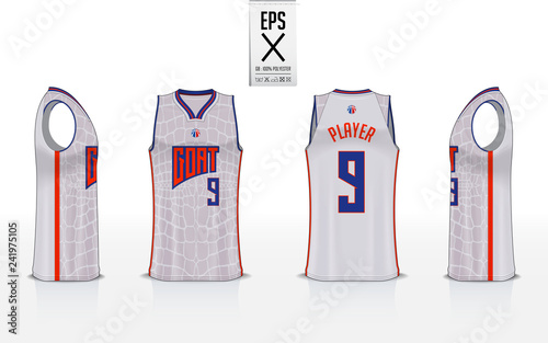 Basketball uniform template design for basketball club. Tank top t-shirt mockup for basketball jersey. Front view, back view and side view basketball shirt. Vector Illustration.