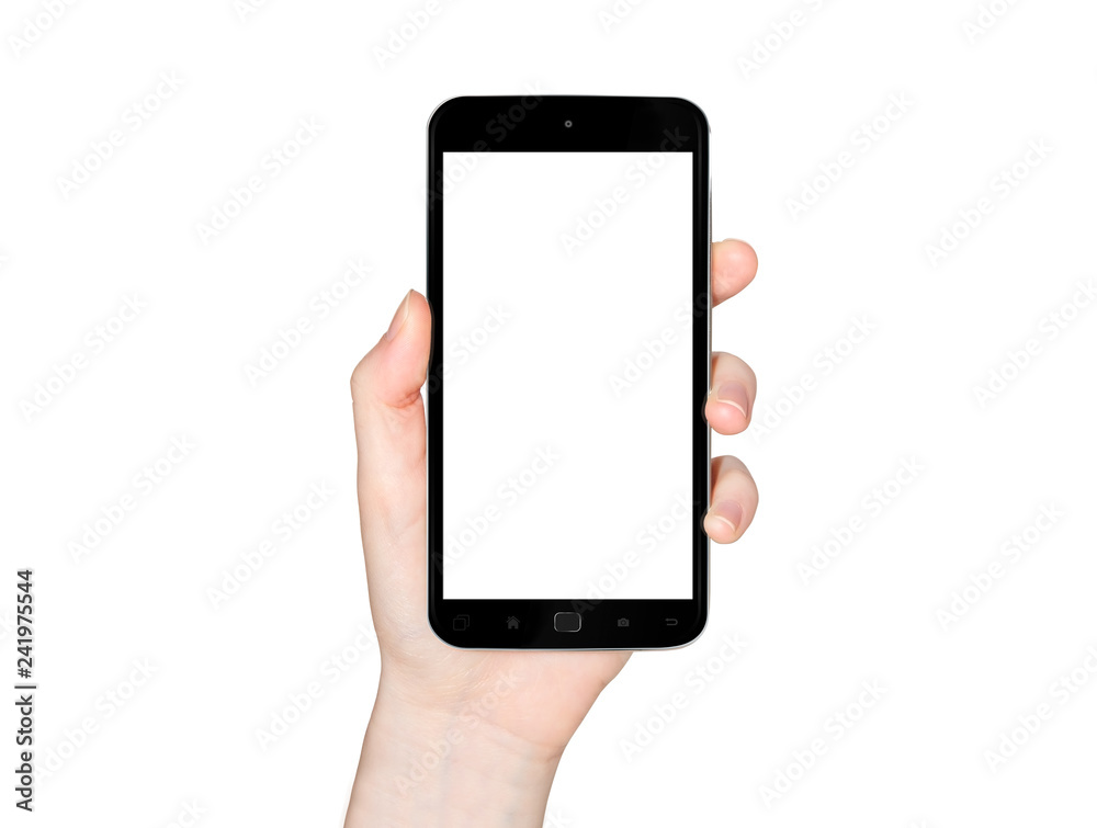 Isolated woman hand holding modern smartphone 3d rendering Isolated woman hand holding modern smartphone 3d rendering