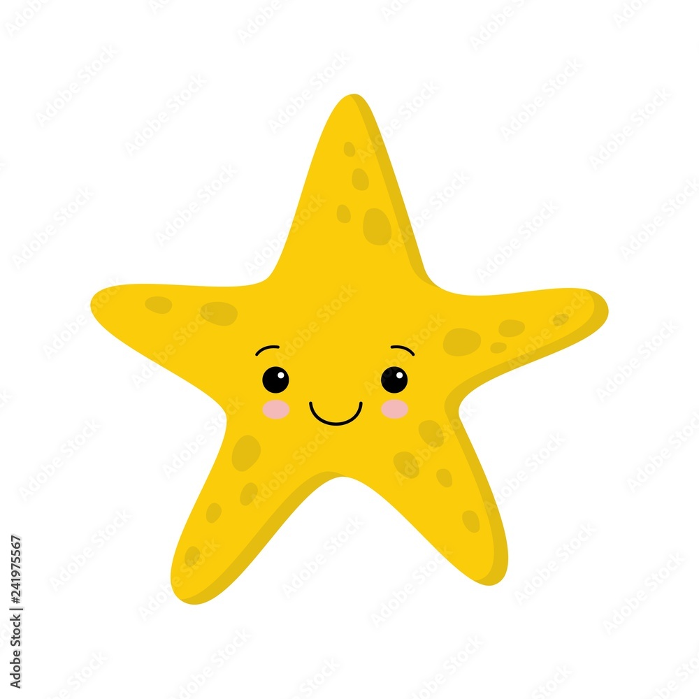 Illustration of Smiling cute starfish. Vector flat style kawaii vector de  Stock | Adobe Stock