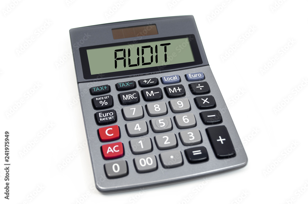 Cubes dice, paperwork and calculator with audit Cubes dice, paperwork and calculator with audit
