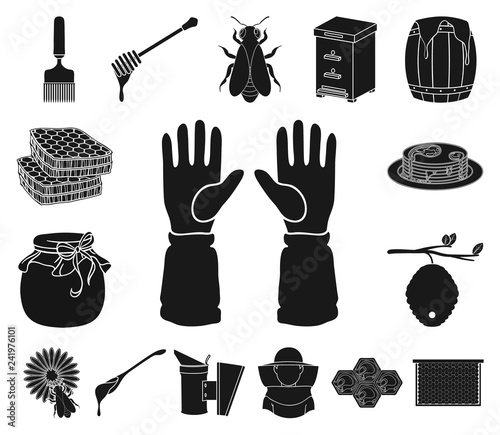 Apiary and beekeeping black icons in set collection for design.Equipment and production of honey vector symbol stock web illustration.