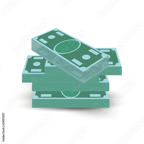 Paper Money Dollar Cash Stack Isometric View Symbol Illustration. Business Finance Investment or Loan Sign Hundred Greenbacks Bancnote Set. Financial Wealth Concept. Usd Heap. Digital Stock.