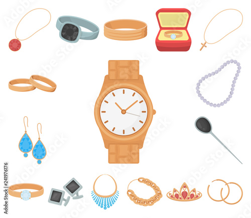 Jewelry and accessories cartoon icons in set collection for design.Decoration vector symbol stock web illustration.