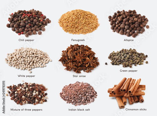 Fototapeta Naklejka Na Ścianę i Meble -  Different kinds of spices on white background