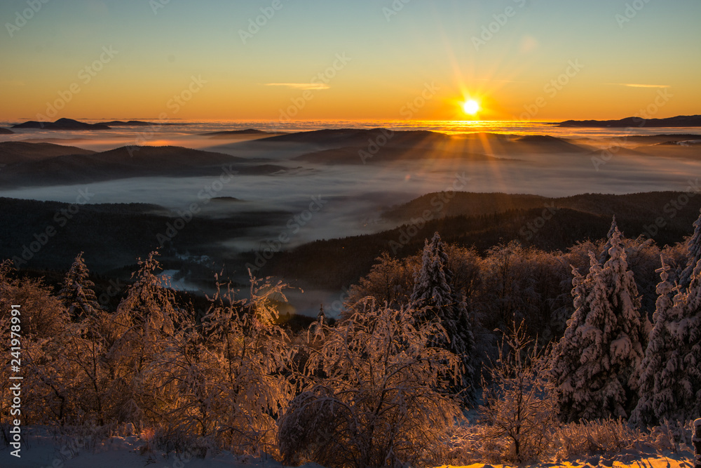 Po wschodzie słońca widoki z Jaworzyny Krynickiej ,Beskid Sądecki.