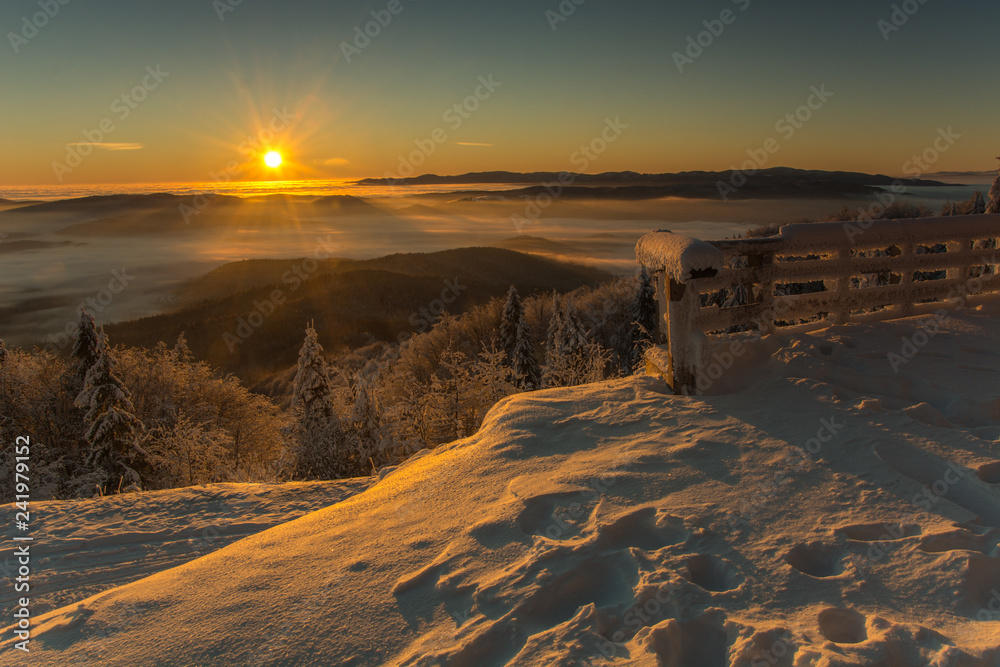 Po wschodzie słońca widoki z Jaworzyny Krynickiej ,Beskid Sądecki.