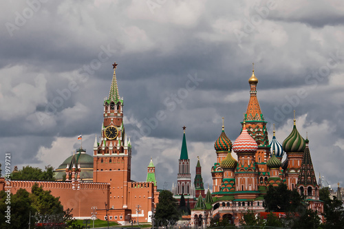 Red Moscow Kremlin and storm clouds are severe severe.