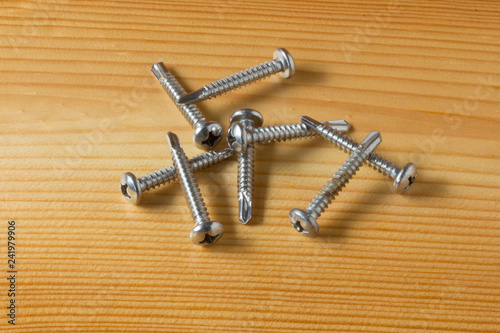 Steel Self-Drilling Screws Flat Head on wooden board