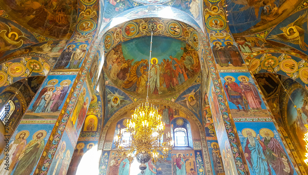 Fragment of interior of The Church of the Savior on Spilled Blood (Cathedral of the Resurrection of Christ) The church contains over 7500 square meters of mosaics