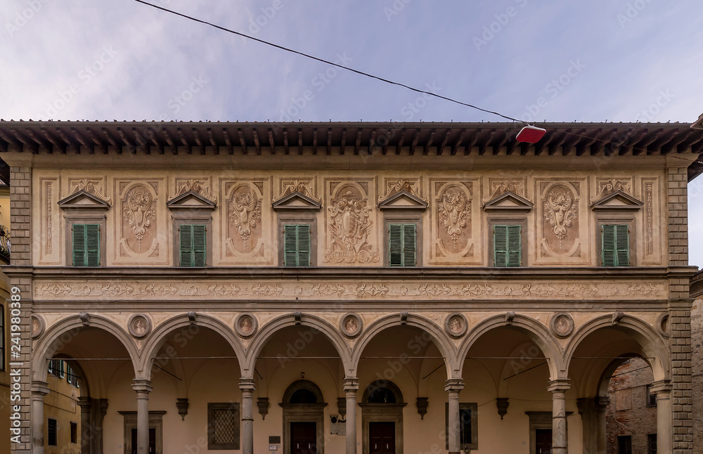 The exterior of the Forteguerriana library in Pistoia, Tuscany, Italy