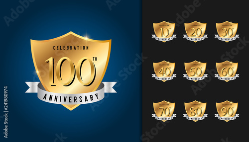 Set of anniversary badges. Golden anniversary celebration emblem design for company profile, booklet, leaflet, magazine, brochure poster, web, invitation or greeting card.