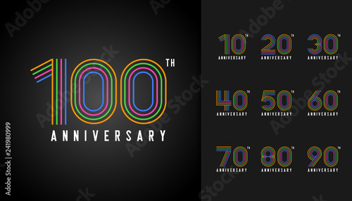 Set of anniversary logotype. Colorful anniversary celebration icons design for company profile, booklet, leaflet, magazine, brochure poster, web, invitation or greeting card.