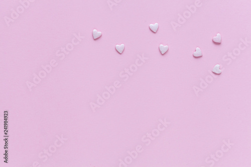 Valentine day background with pink hearts. Top view