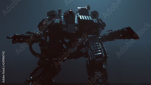 Futuristic AI Battle Droid Cyborg Mech with Glowing Lens 3d illustration 3d render 