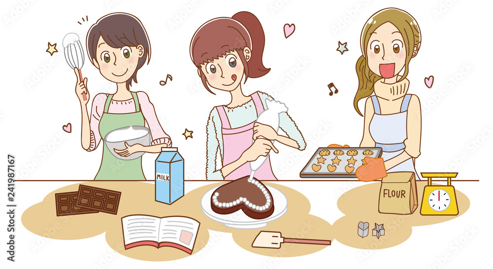 お菓子作りをする女性のイラスト Stock Vector Adobe Stock