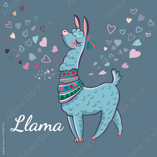 Llama cartoon alpaca. Llama animal vector isolated illustration. Design for card, sticker, fabric textile, t-shirt. Children, child of modern trendy style