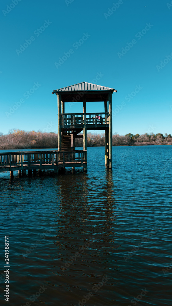 Pier on the blue lake