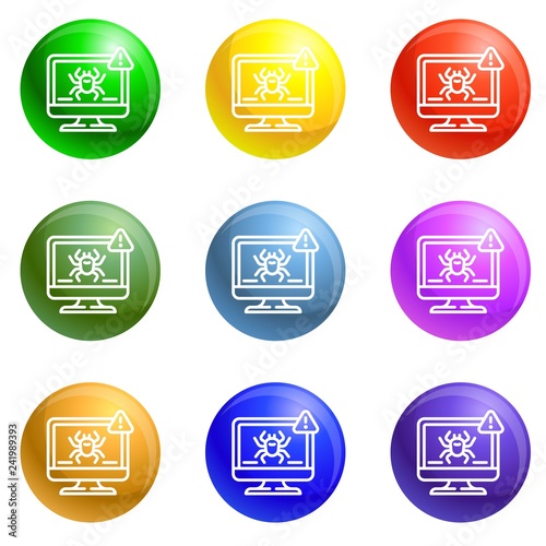 Computer virus detection icons vector 9 color set isolated on white background for any web design 