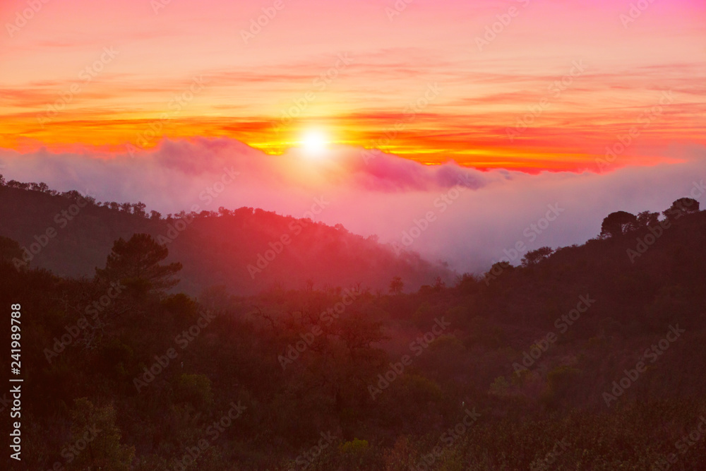 Picturesque Sunset Over Misty Landscape Picturesque Sunset Over Misty Landscape