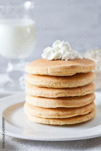 Stack Of Pancakes With Whipped Cream