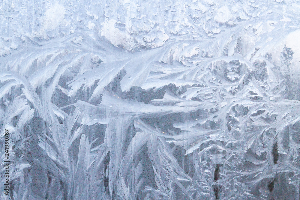 Frosty patterns on a frozen ice box in the early morning