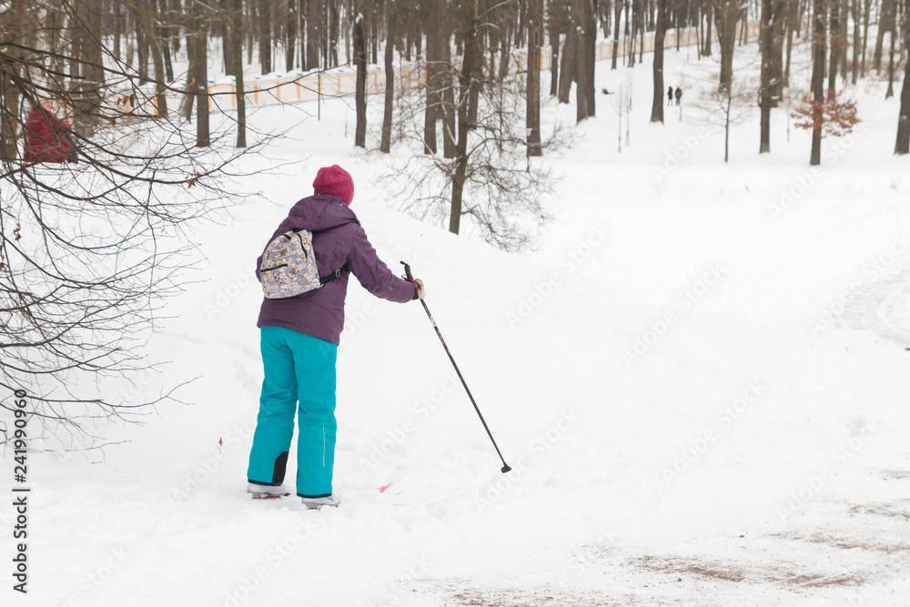 Ski trip in the Park in winter in frosty weather Ski trip in the Park in winter in frosty weather