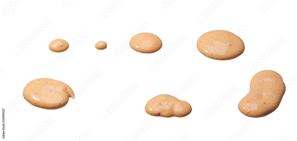 Puddle of paprika sauce isolated on white background, Puddle of paprika sauce isolated on white background,