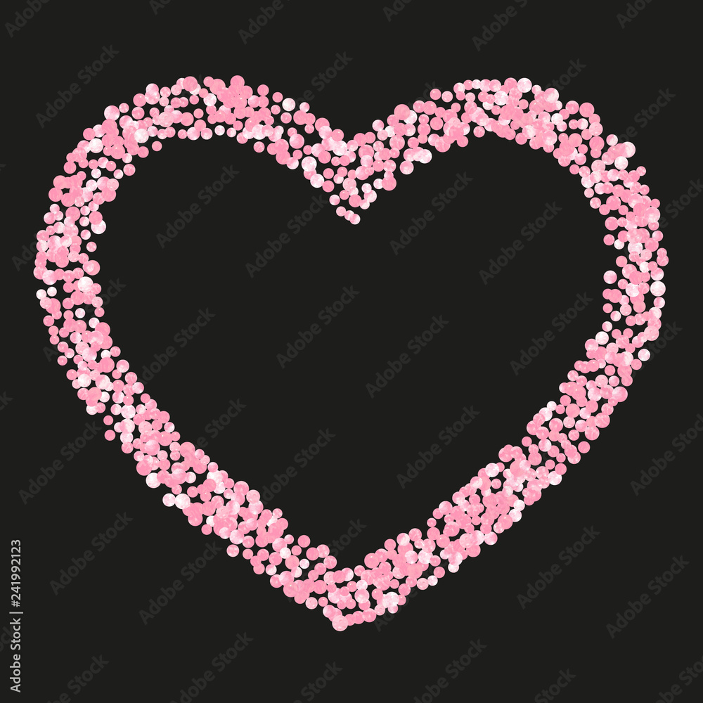 Pink glitter dots confetti on isolated backdrop. Falling sequins with shimmer and sparkles. Template with pink glitter dots for party invitation, bridal shower and save the date invite.