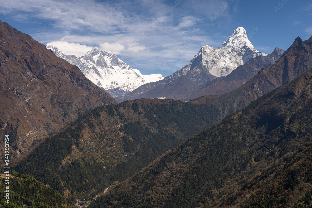 Himalayas mountain landscape including Everest, Lhotse, Ama Dablam, Everest region, Nepal