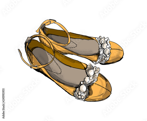 Hand drawn ballet flats. Fashion girl’s footwear. Shoes icon.