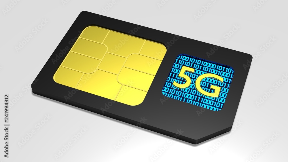 Black sim card on white with 5g symbol fast network Black sim card on white with 5g symbol fast network