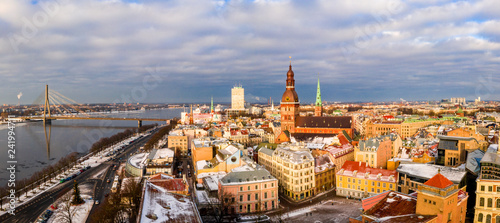 Canvas Print Riga aerial winter day view during Christmas time.