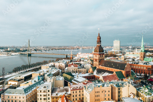 Photography Riga aerial winter day view during Christmas time.