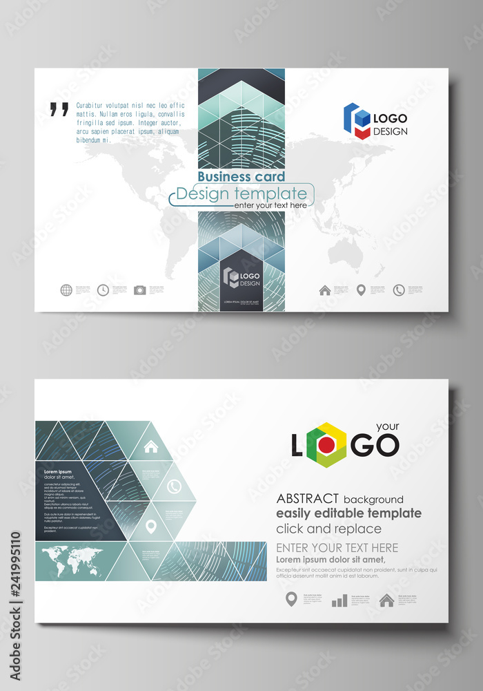 Business card templates. Easy editable layout, abstract vector design template. Technology background in geometric style made from circles.