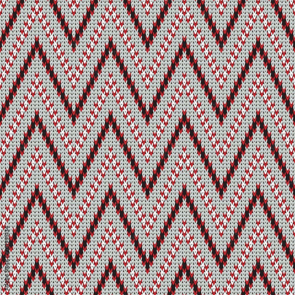 knitted seamless pattern with red black zigzag