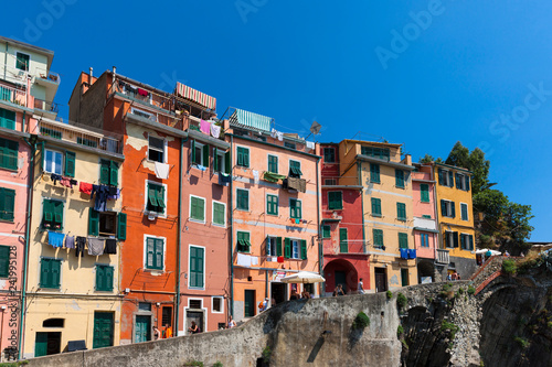 Принти на полотні Old Town with colorful houses, Riomaggiore, Cinque Terre, Liguria, Italy, July 2
