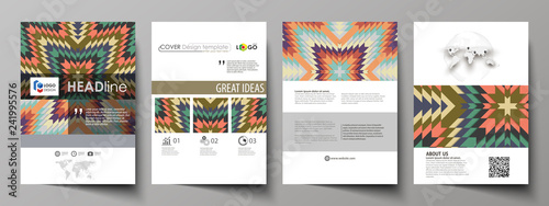 Business templates for brochure, flyer, booklet. Cover design template, abstract vector layout in A4 size. Tribal pattern, geometrical ornament, ethno syle, ethnic backdrop, vintage fashion background