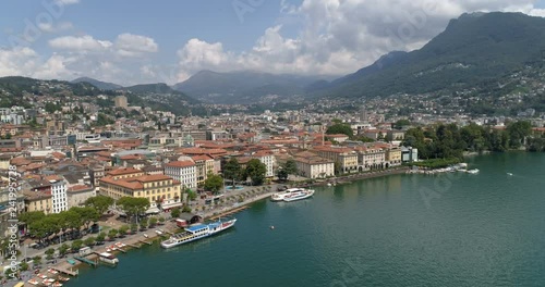 Lugano center approach - Aerial 4K photo