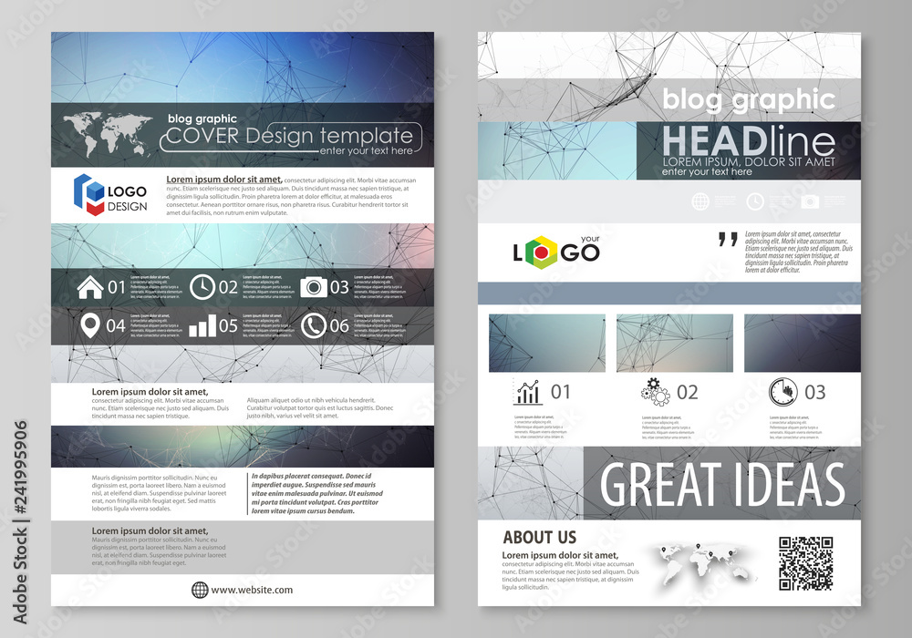 Blog graphic business templates. Page website design template, easy editable abstract vector layout. Compounds lines and dots. Big data visualization in minimal style. Graphic communication background