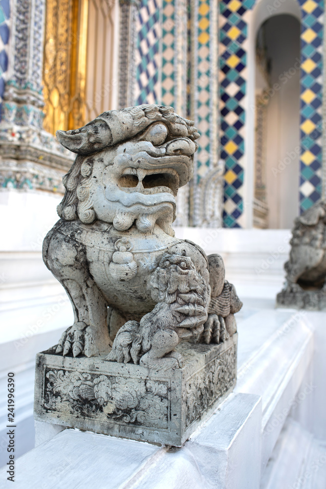 Carving stone lion in Chinese style is popular used to show around Buddhism temple in Thailand and Southeast Asia countries.