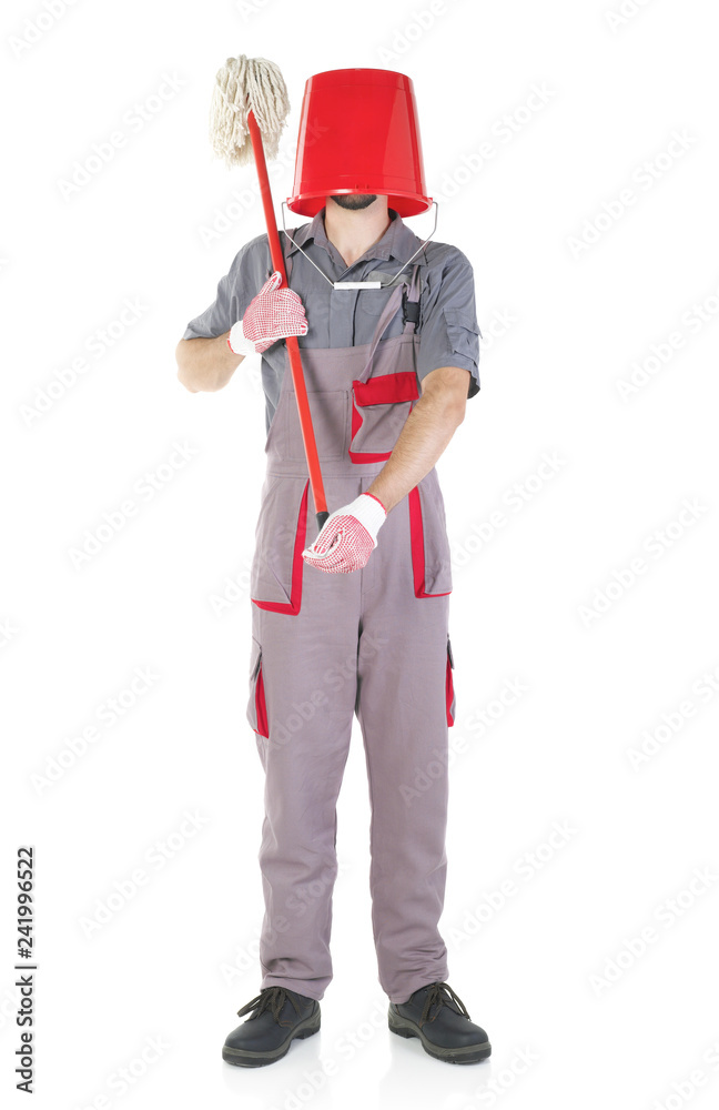 Janitor with bucket on his head Janitor with bucket on his head