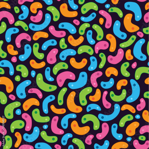 Wallpaper Mural A repeat pattern of Germs / Bacteria - vector illustration - green, orange, pink and blue germs - black background
 Torontodigital.ca
