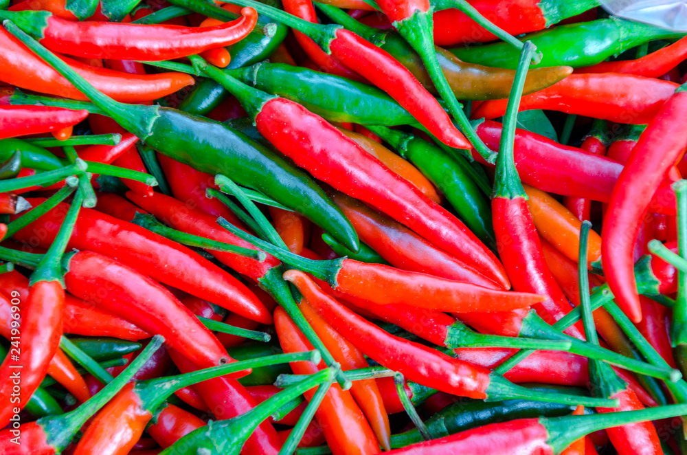 Red Chilli Background Fresh Organic Herb Ingredient for Sale in Market - Image