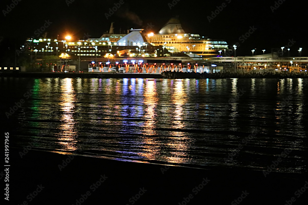 View of cruise liner at the night, Estonia