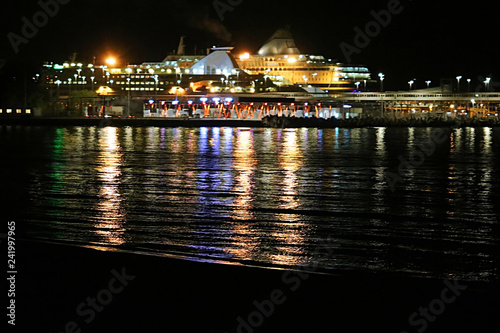 View of cruise liner at the night, Estonia