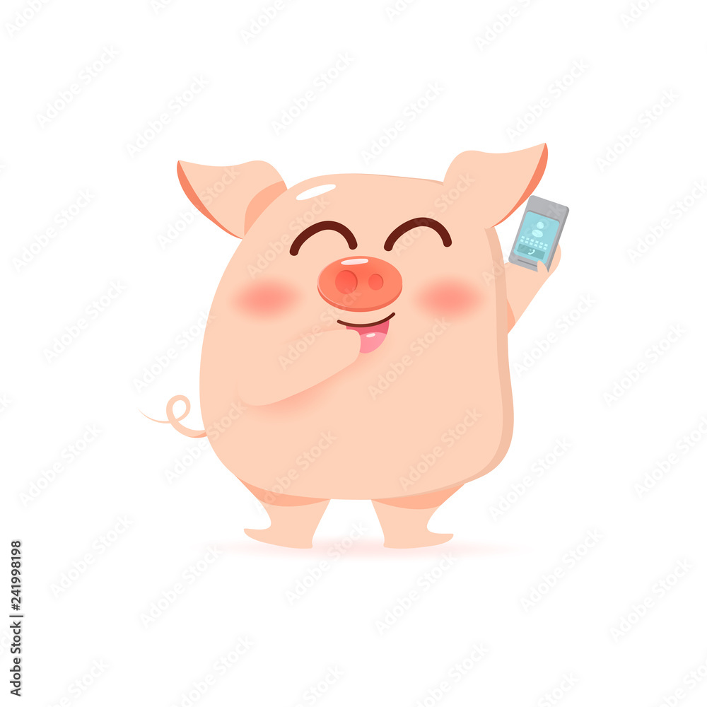 Pig and phone, mobile calling cartoon character collection vector illustration Pig and phone, mobile calling cartoon character collection vector illustration